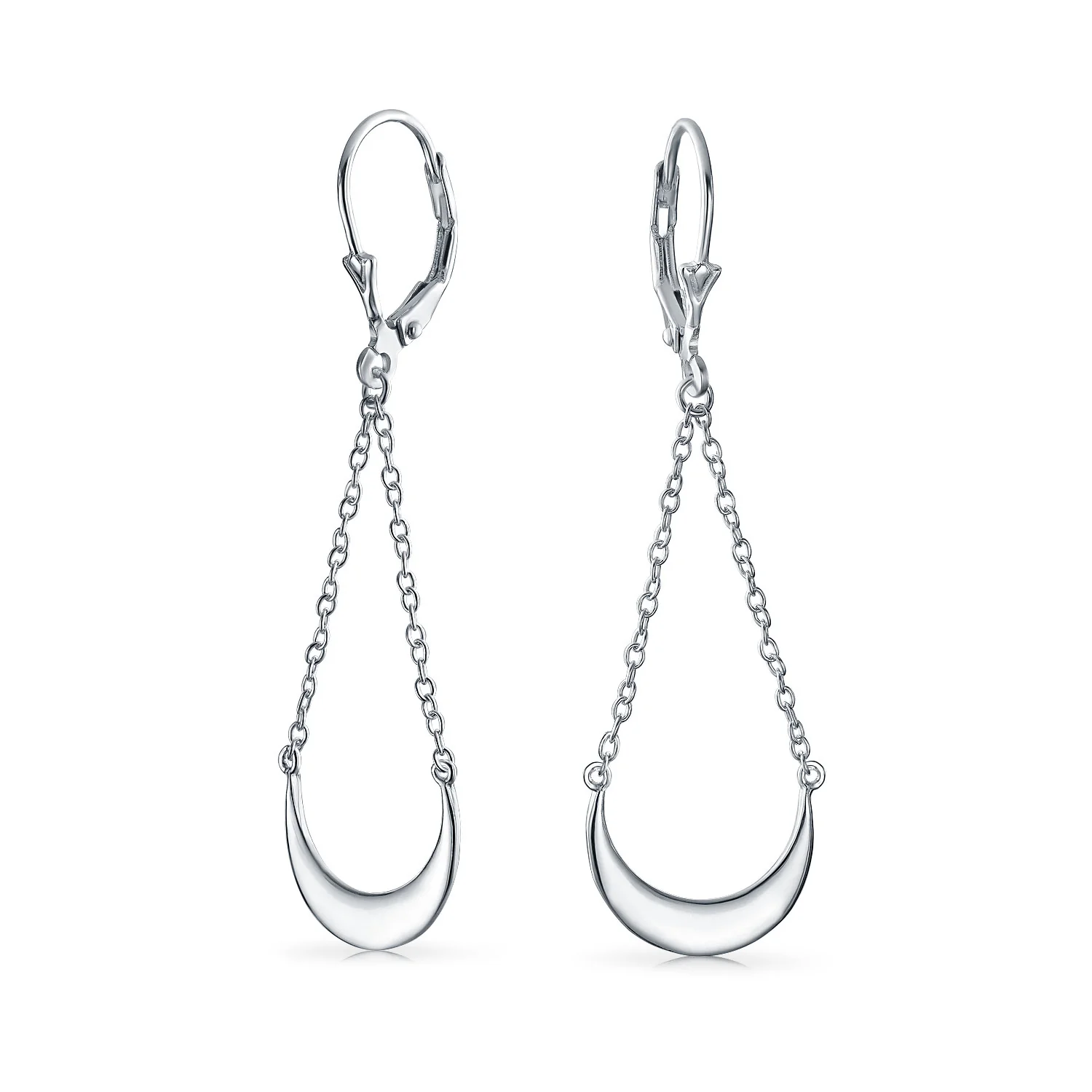 Boho Crescent Moon Dangle Earrings Silver Teardrop Chain