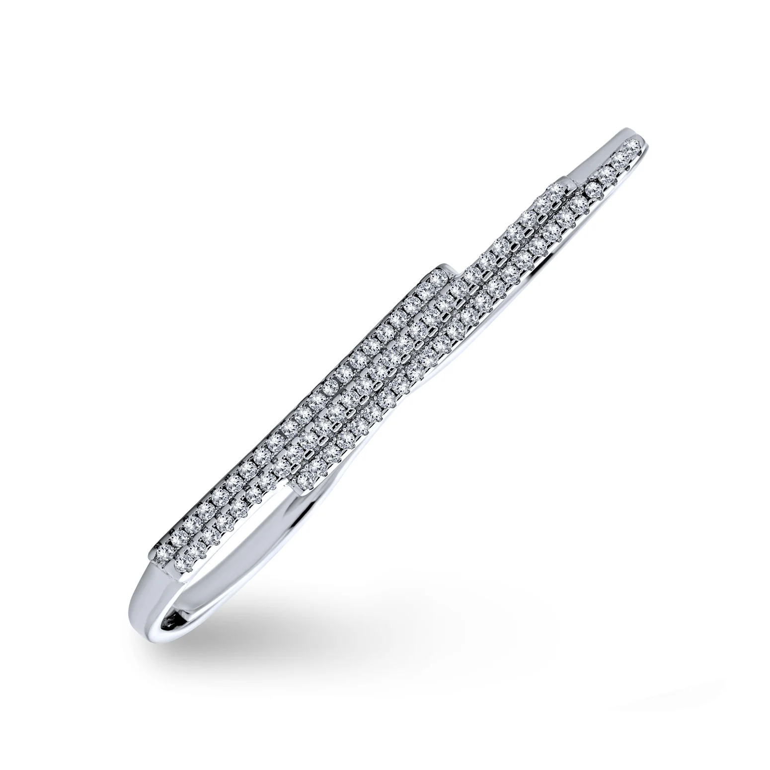 Fashion Geometric CZ Pave Double Sideway Bar Two Finger Statement Ring .925 Sterling Silver