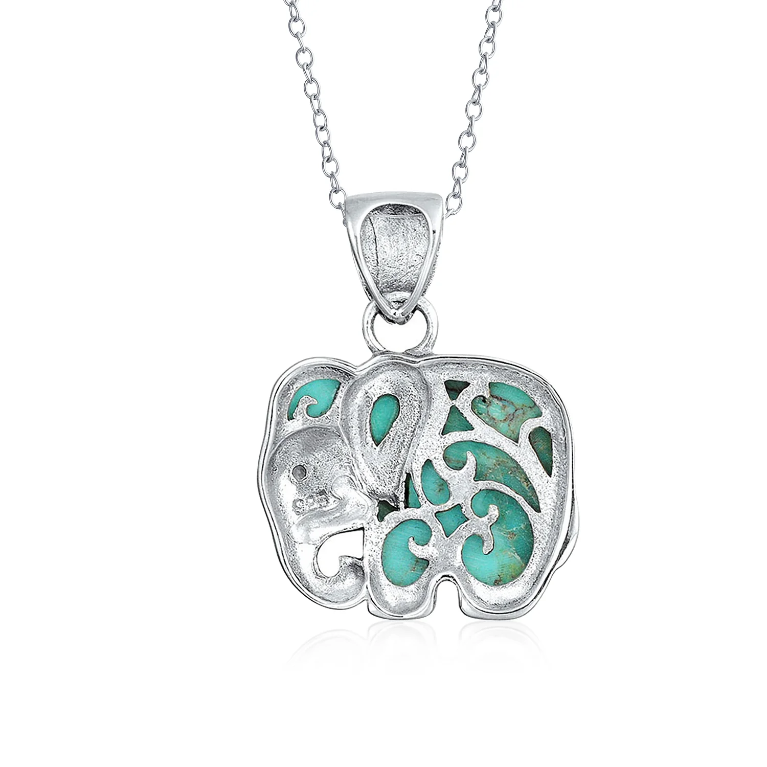Boho Elephant Pendant Necklace Lapis Jade Turquoise Inlay - Image 4