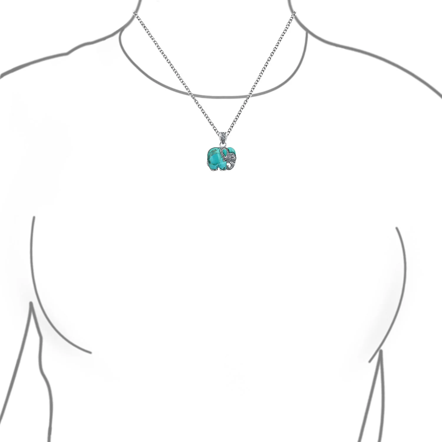 Boho Elephant Pendant Necklace Lapis Jade Turquoise Inlay - Image 8