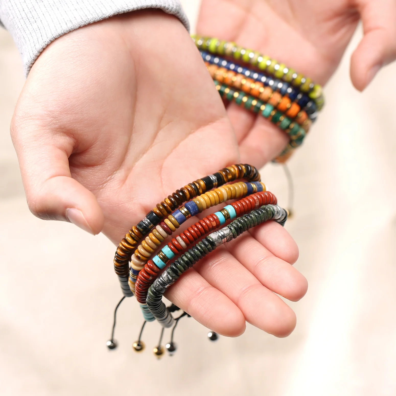 Boho Gemstone Strand Bracelet Turquoise TigerEye Jasper Jade - Image 8