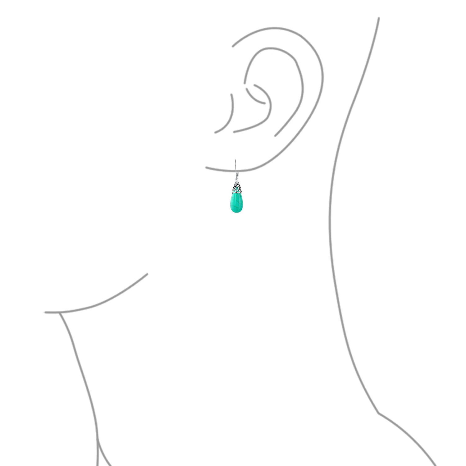 Boho Gemstone Teardrop Filigree Dangle Earrings in Silver - Image 10