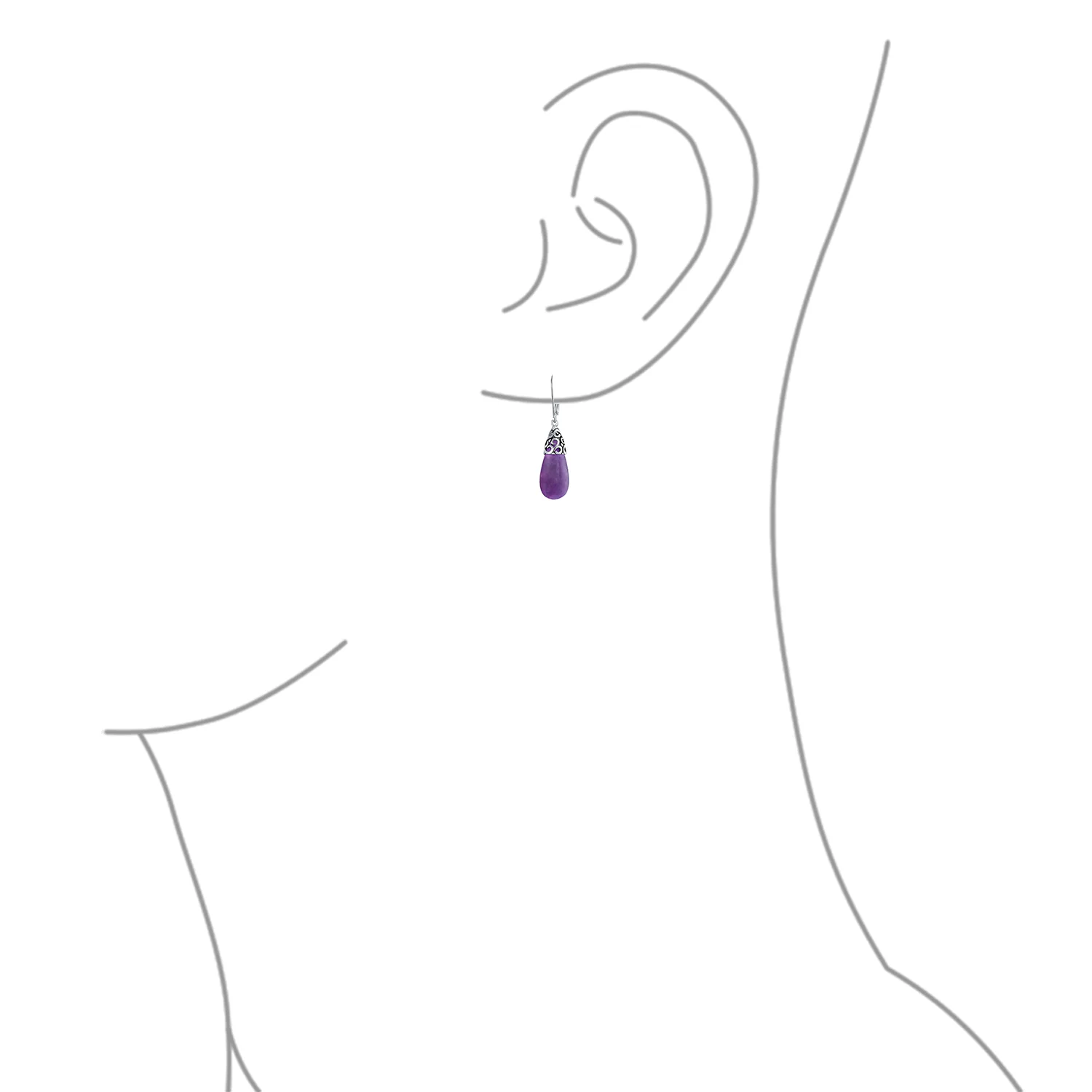 Boho Gemstone Teardrop Filigree Dangle Earrings in Silver - Image 11