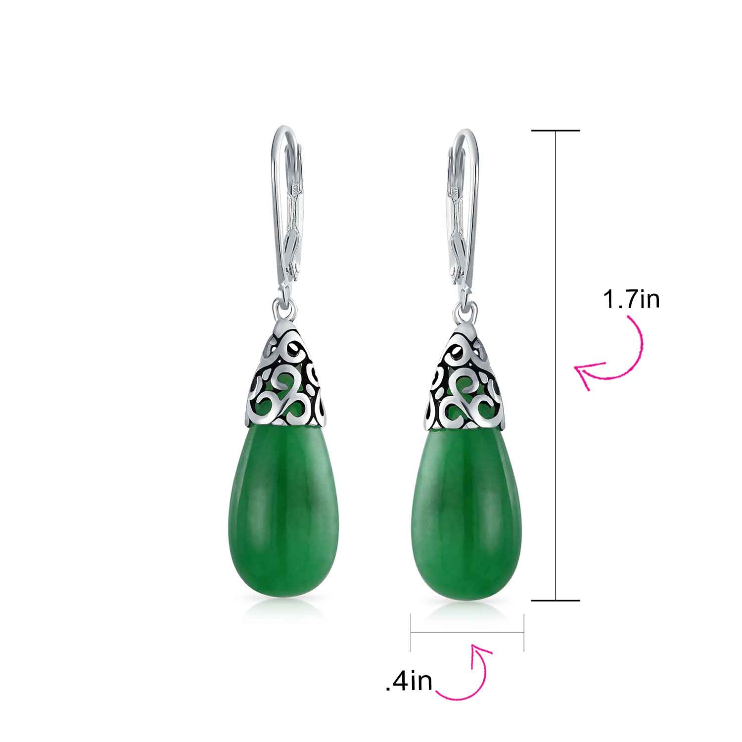 Boho Gemstone Teardrop Filigree Dangle Earrings in Silver - Image 13