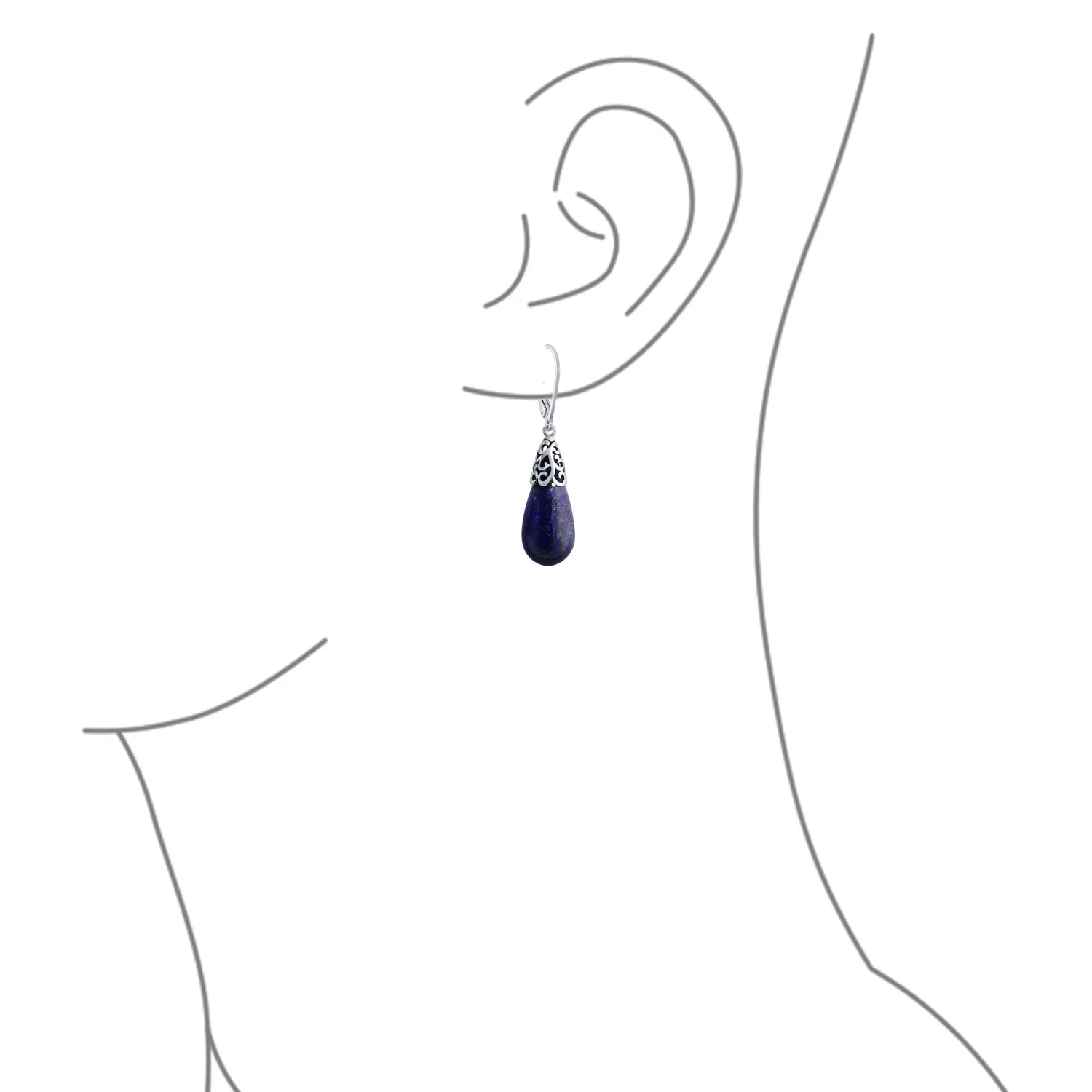 Boho Gemstone Teardrop Filigree Dangle Earrings in Silver - Image 14