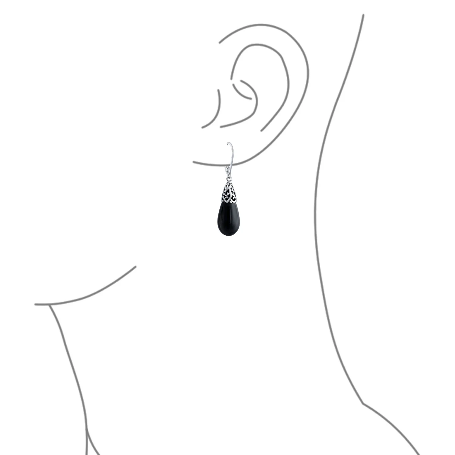 Boho Gemstone Teardrop Filigree Dangle Earrings in Silver - Image 15