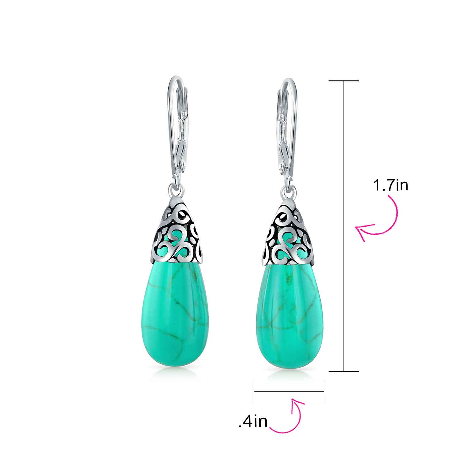 Boho Gemstone Teardrop Filigree Dangle Earrings in Silver - Image 16