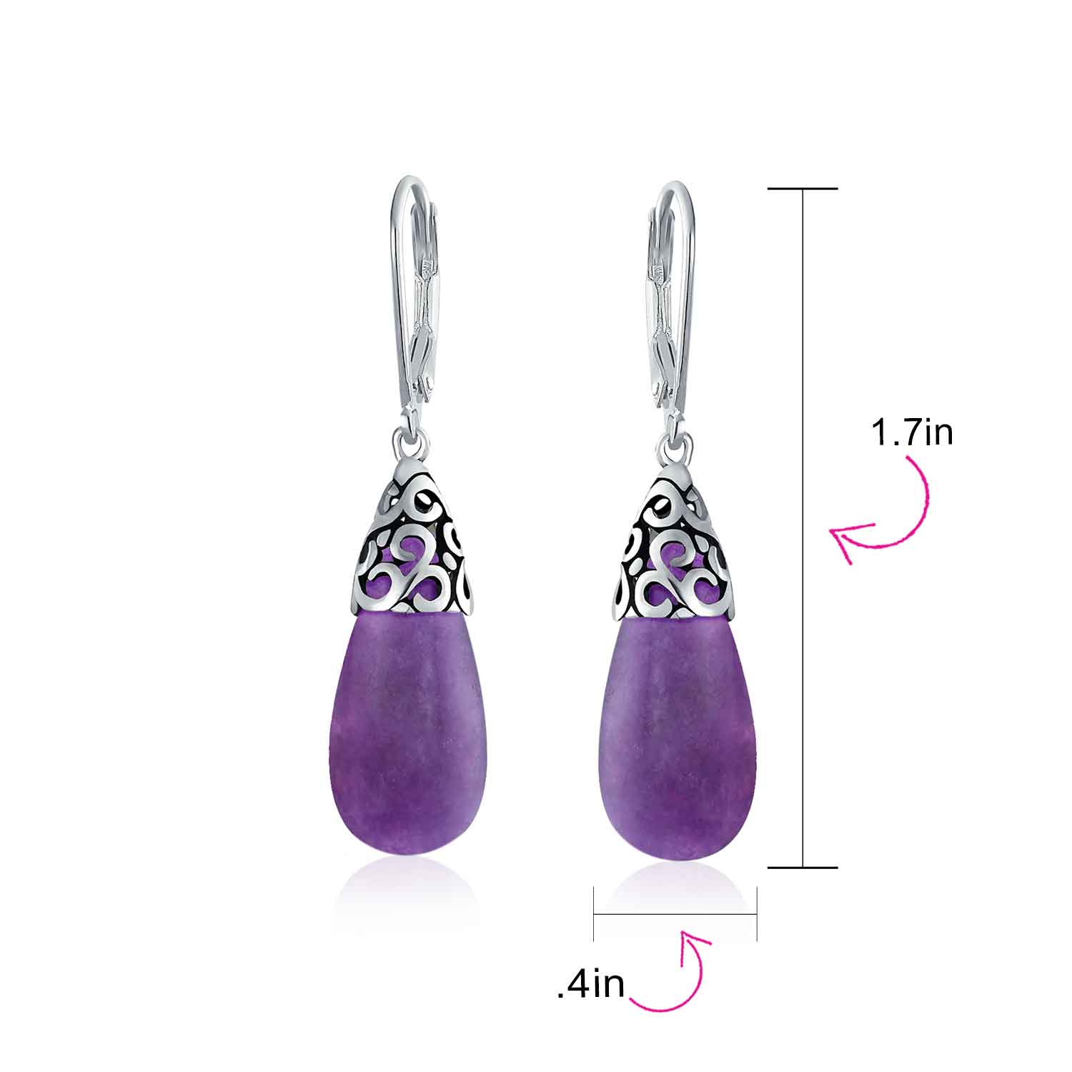 Boho Gemstone Teardrop Filigree Dangle Earrings in Silver - Image 17
