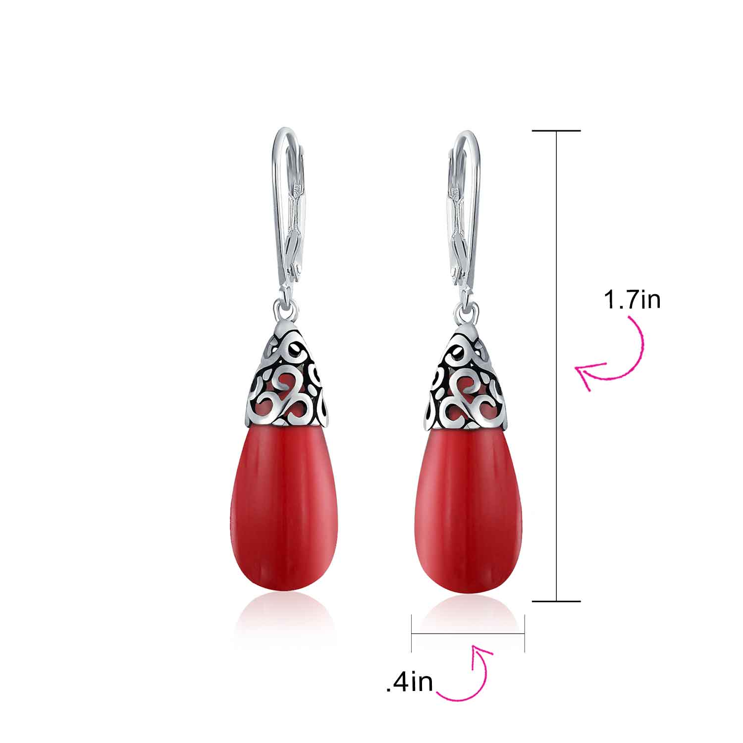 Boho Gemstone Teardrop Filigree Dangle Earrings in Silver - Image 18
