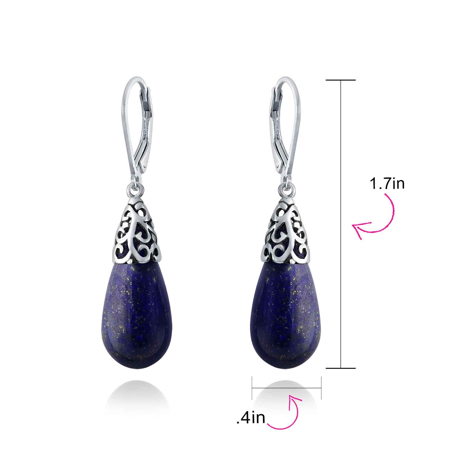 Boho Gemstone Teardrop Filigree Dangle Earrings in Silver - Image 19