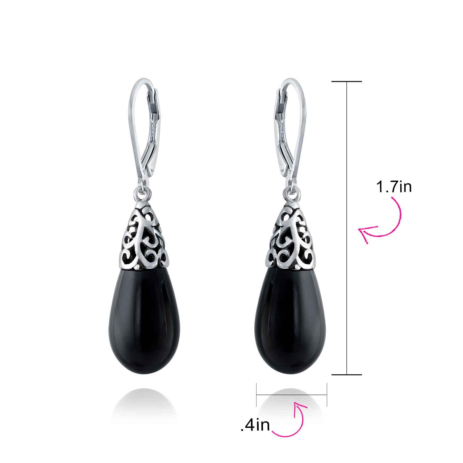 Boho Gemstone Teardrop Filigree Dangle Earrings in Silver - Image 20