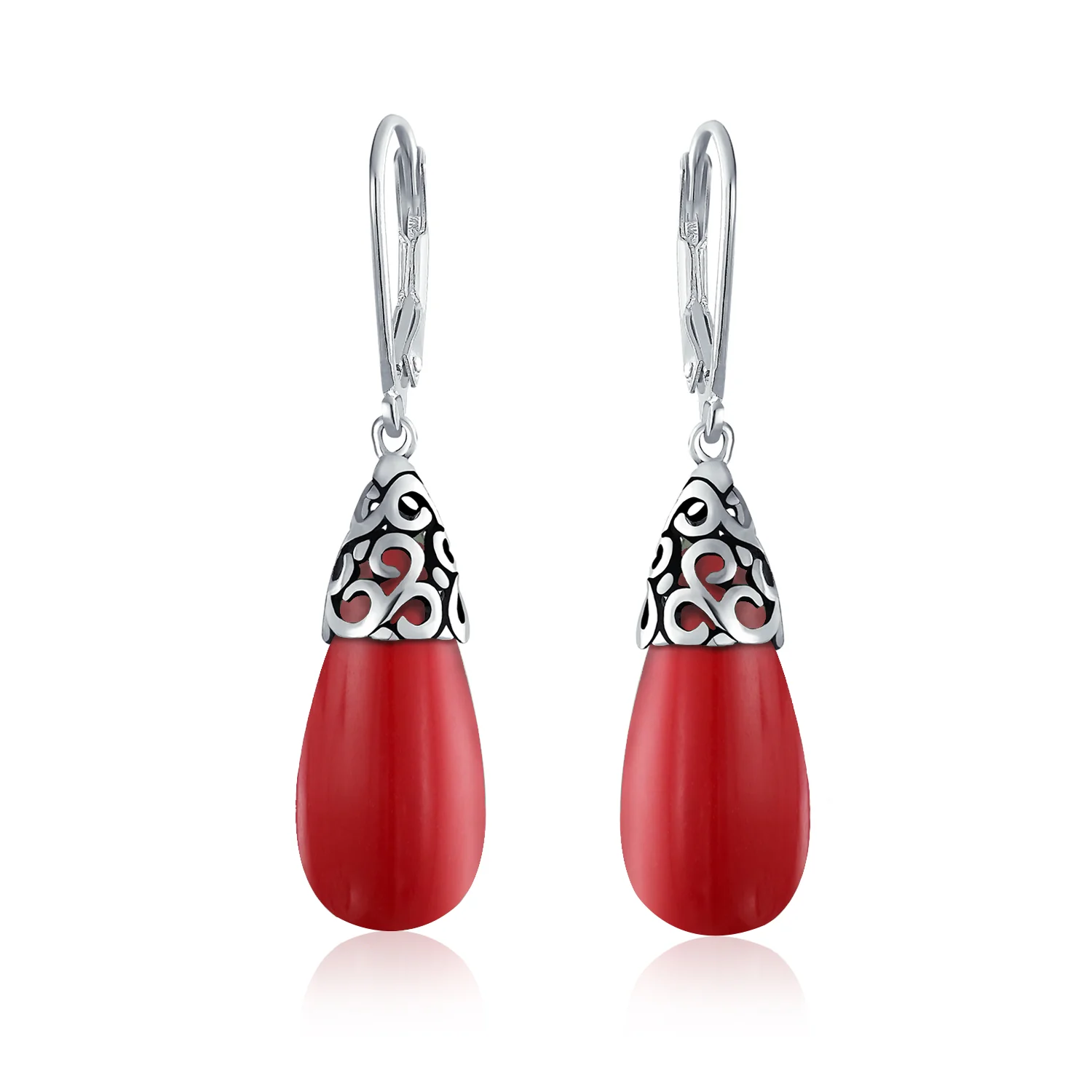 Boho Gemstone Teardrop Filigree Dangle Earrings in Silver - Image 6