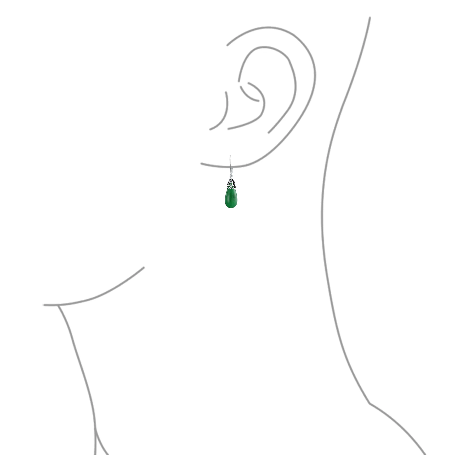 Boho Gemstone Teardrop Filigree Dangle Earrings in Silver - Image 7