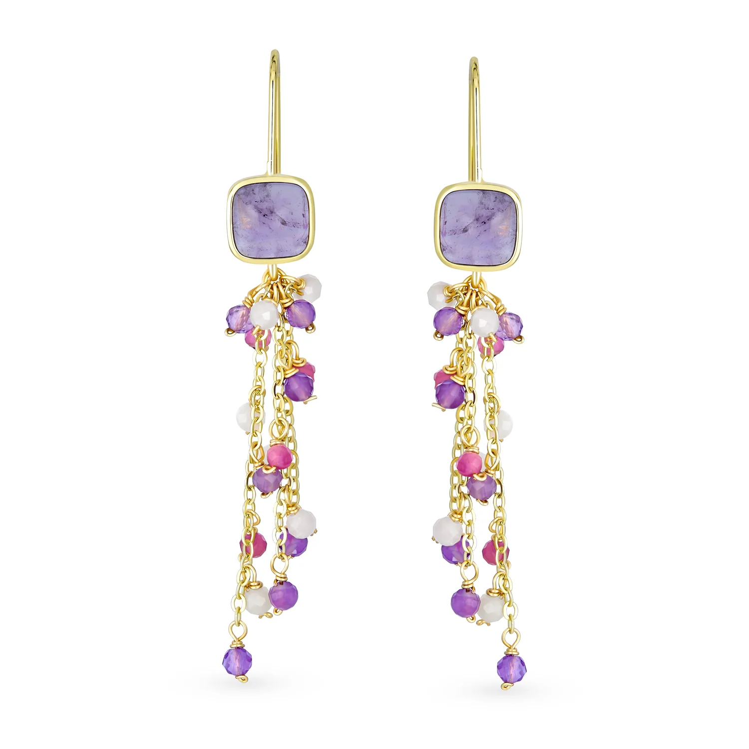 Gemstone Waterfall Tassel Dangle Earrings 18K Gold Plated - Image 4