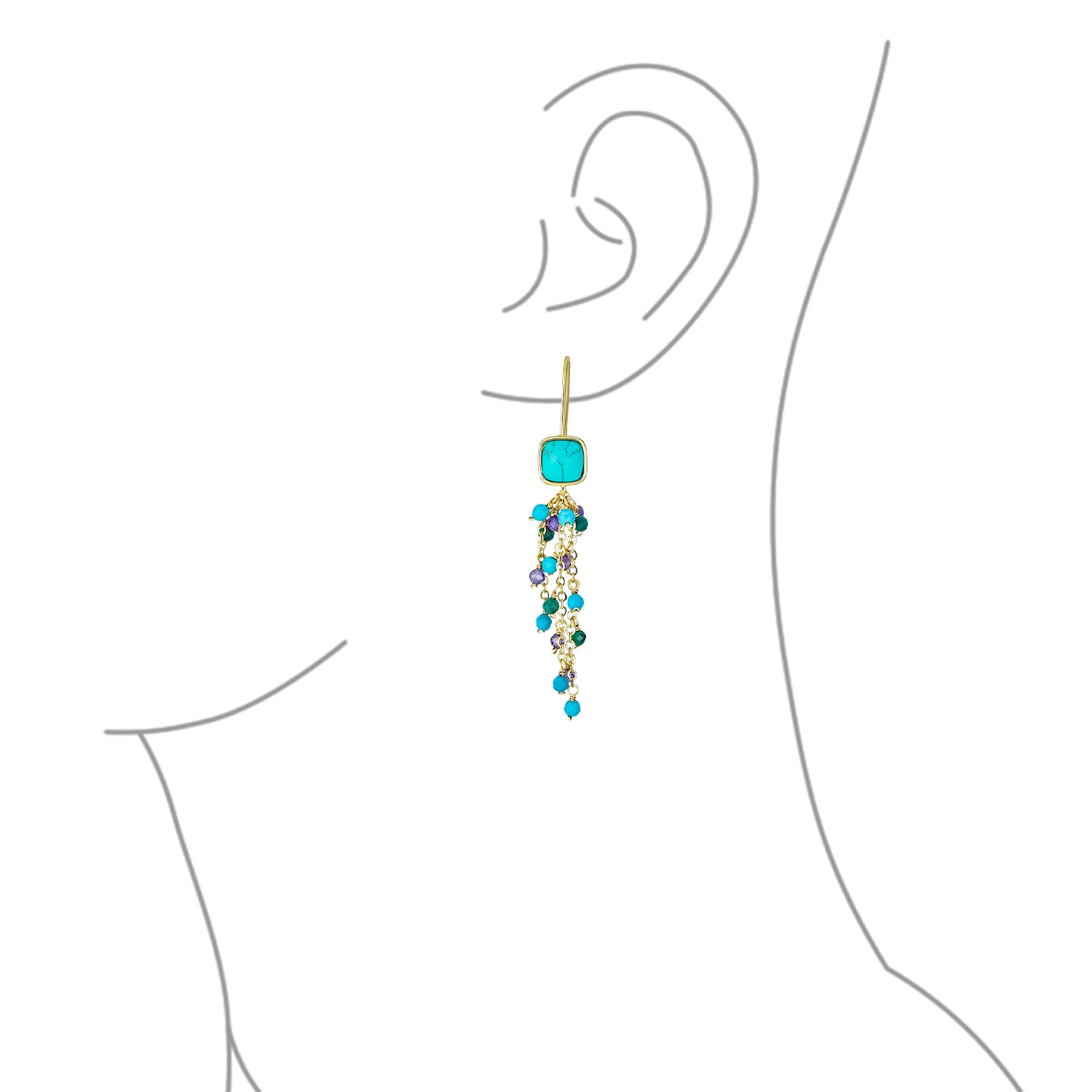 Gemstone Waterfall Tassel Dangle Earrings 18K Gold Plated - Image 5