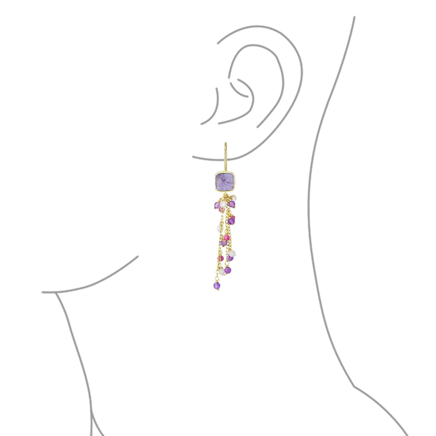 Gemstone Waterfall Tassel Dangle Earrings 18K Gold Plated - Image 6