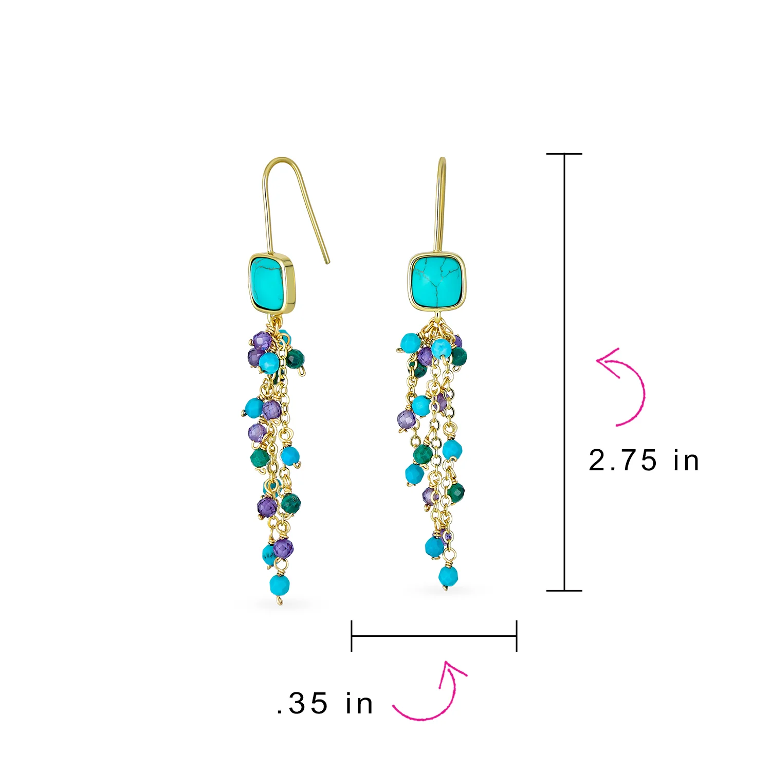 Gemstone Waterfall Tassel Dangle Earrings 18K Gold Plated - Image 7