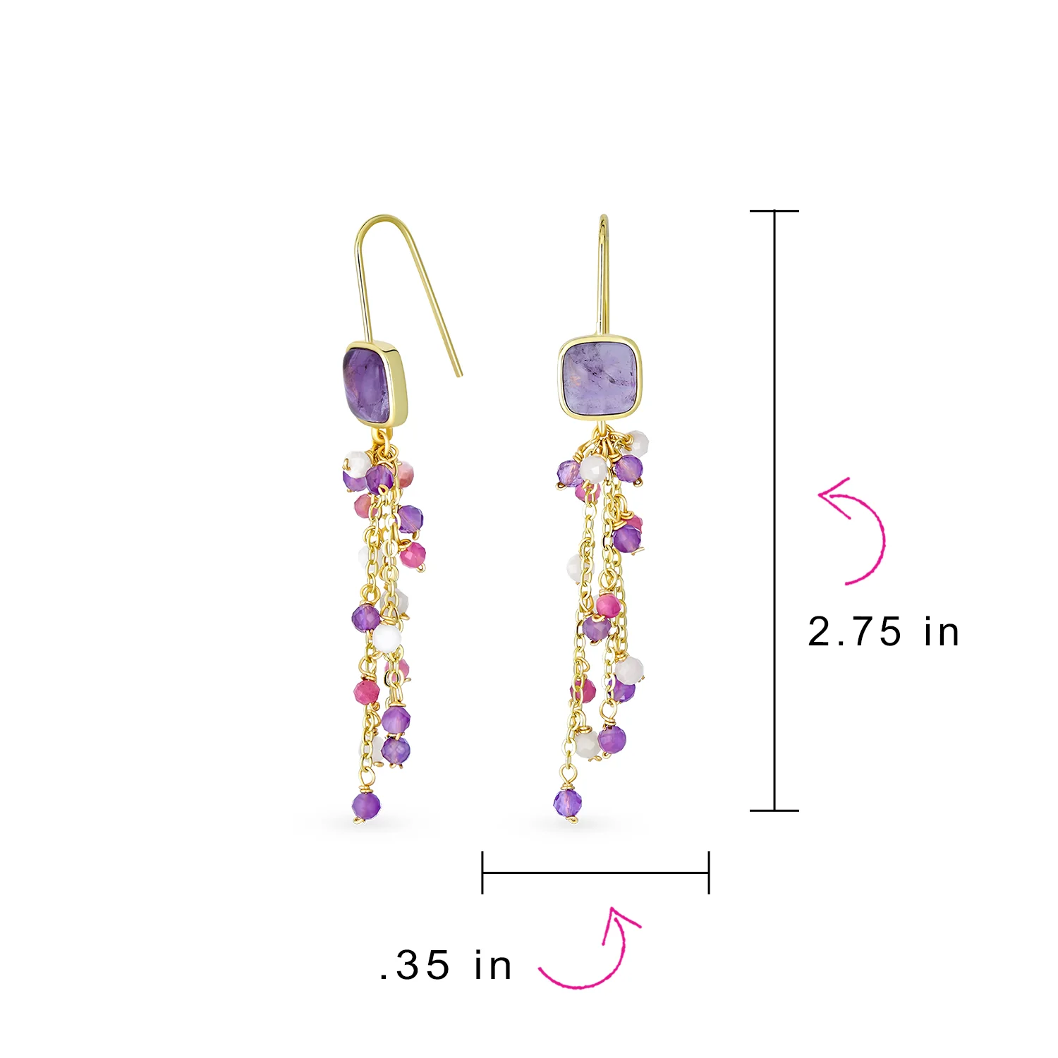 Gemstone Waterfall Tassel Dangle Earrings 18K Gold Plated - Image 8