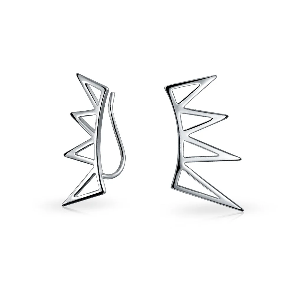 Boho Minimalist Geometric Ear Cuff Cartilage Spike Earrings Sterling Silver