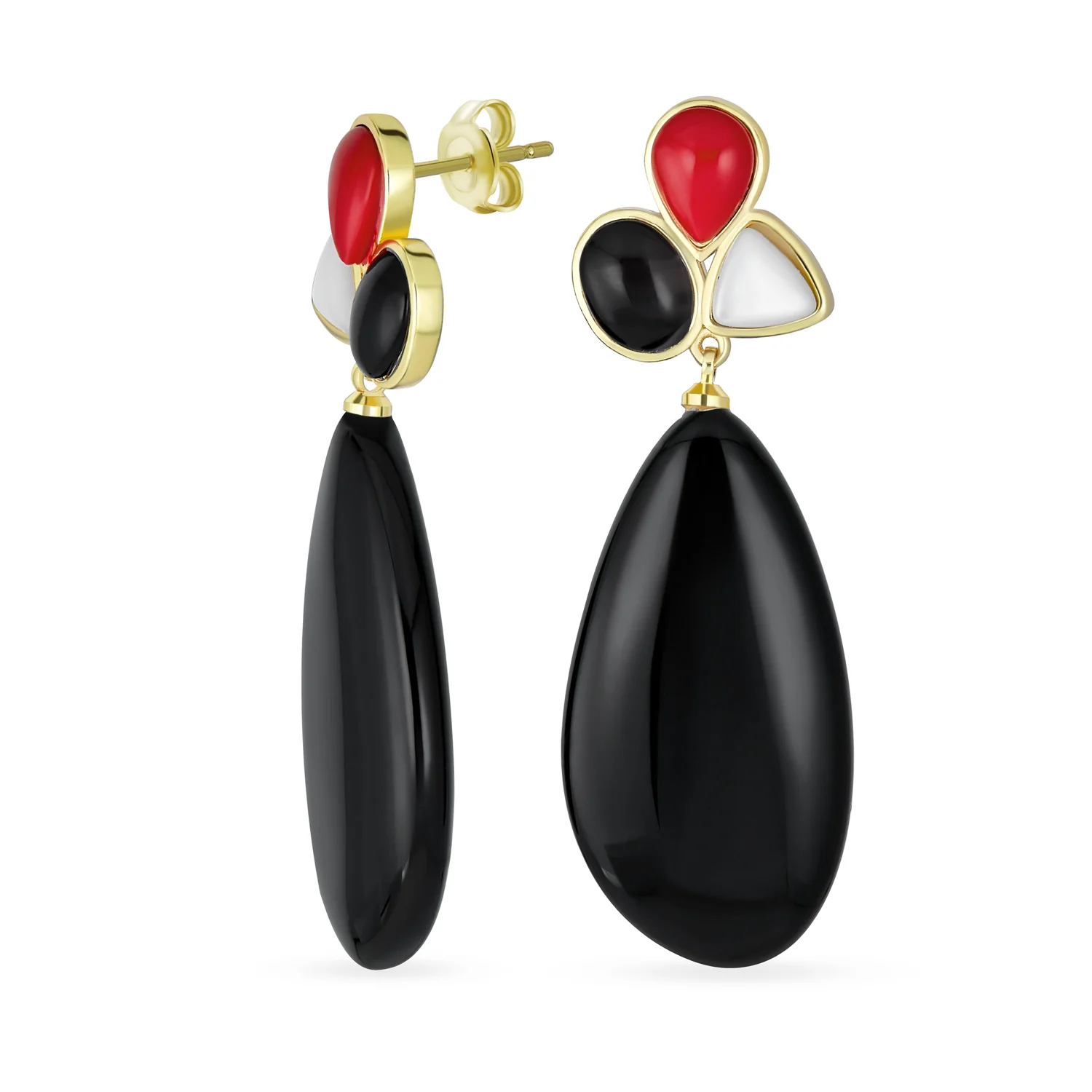 Boho Geometric Dangle Earrings Gemstone Accents Gold Plated - Image 2