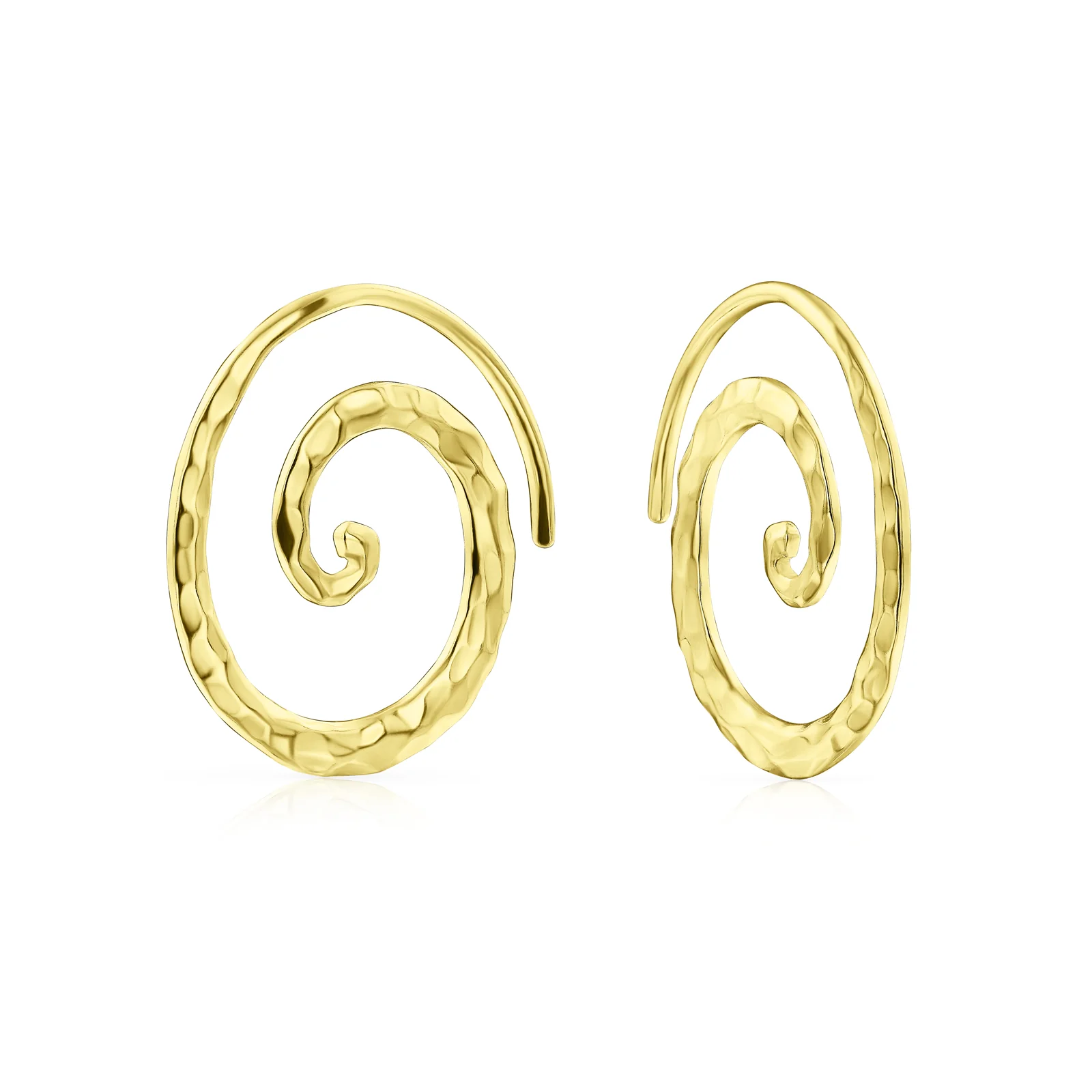 Boho Geometric Hoop Huggie Earrings 14K Gold Plated Sterling Silver Spiral Design - Image 2