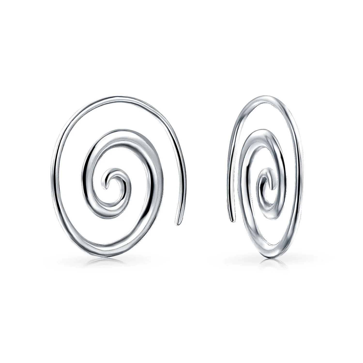 Geometric Tribal Swirl Wire Spiral Hoop Threader Earrings Sterling Silver