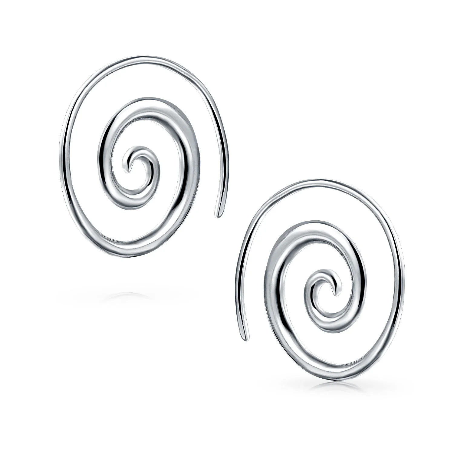 Geometric Tribal Swirl Wire Spiral Hoop Threader Earrings Sterling Silver - Image 2