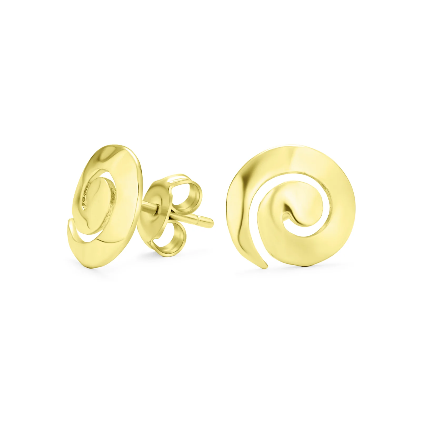 Boho Hammered Geometric Swirl Stud Earrings 14K Gold Silver - Image 2