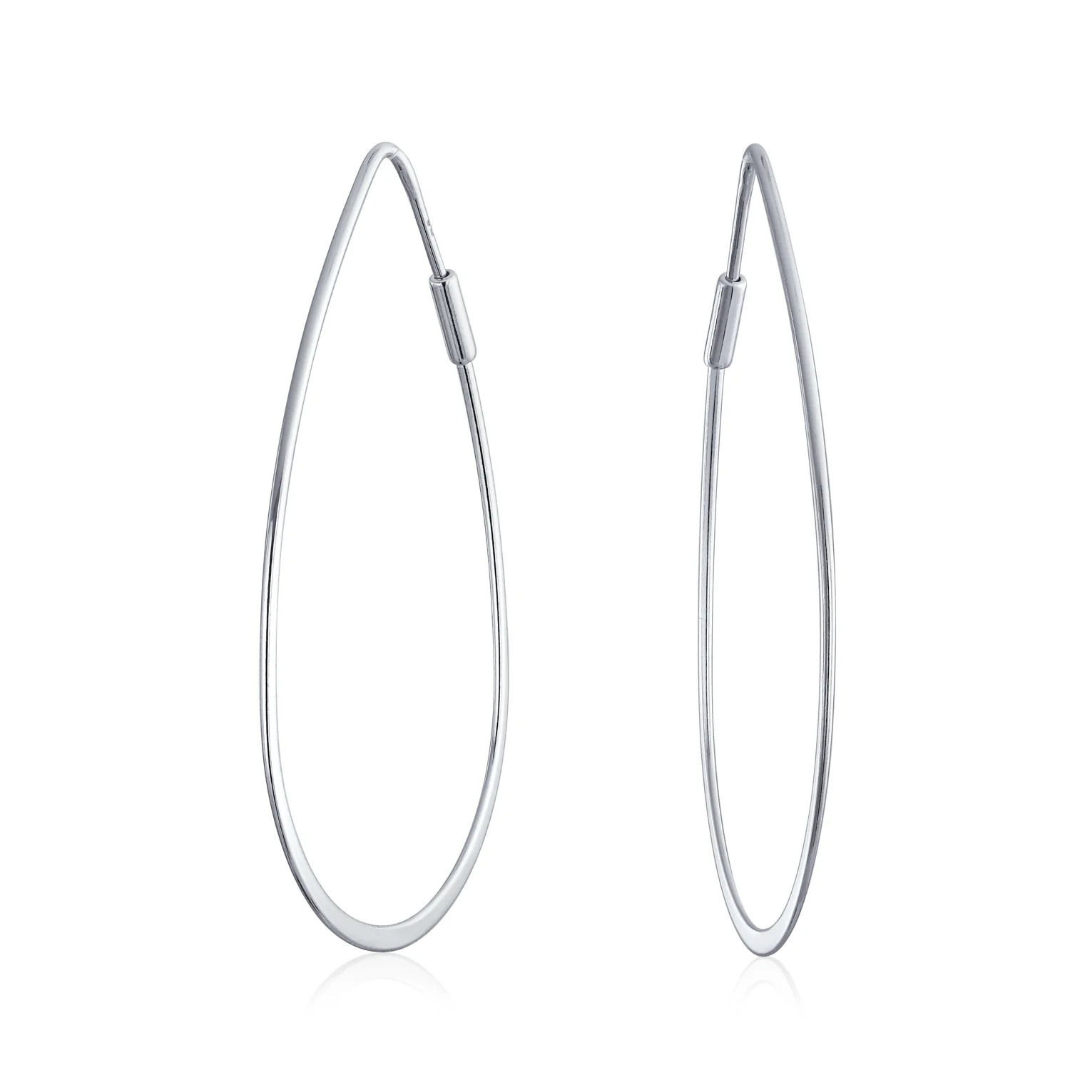 Endless Lightweight Thin Oval Shape Big Hoop Earrings Gold Plated .925 Sterling Silver 2 Inch - Image 2
