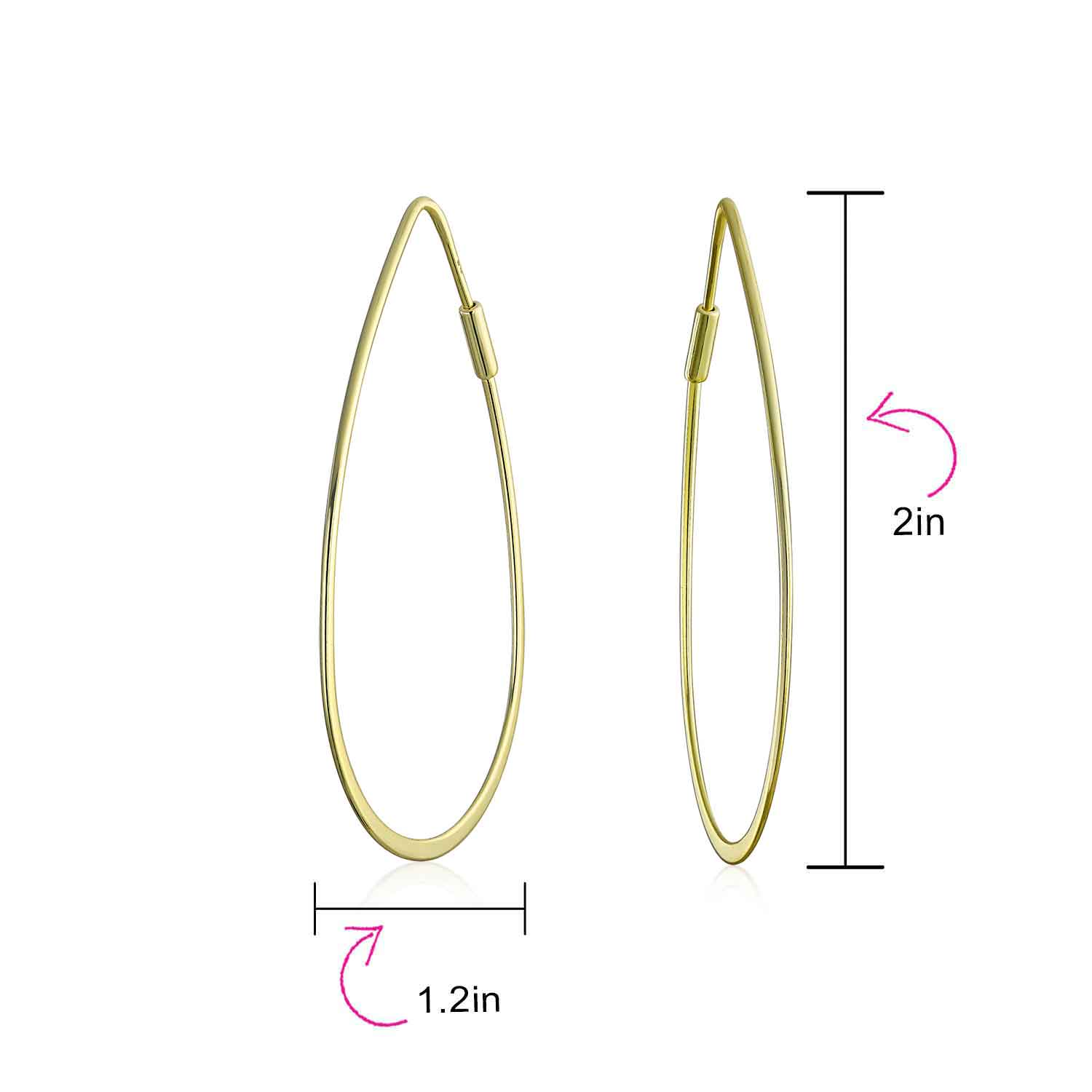 Endless Lightweight Thin Oval Shape Big Hoop Earrings Gold Plated .925 Sterling Silver 2 Inch - Image 7