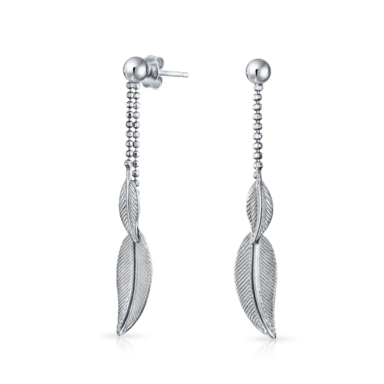 Boho Native American Style Dangle Earrings Feather Leaf