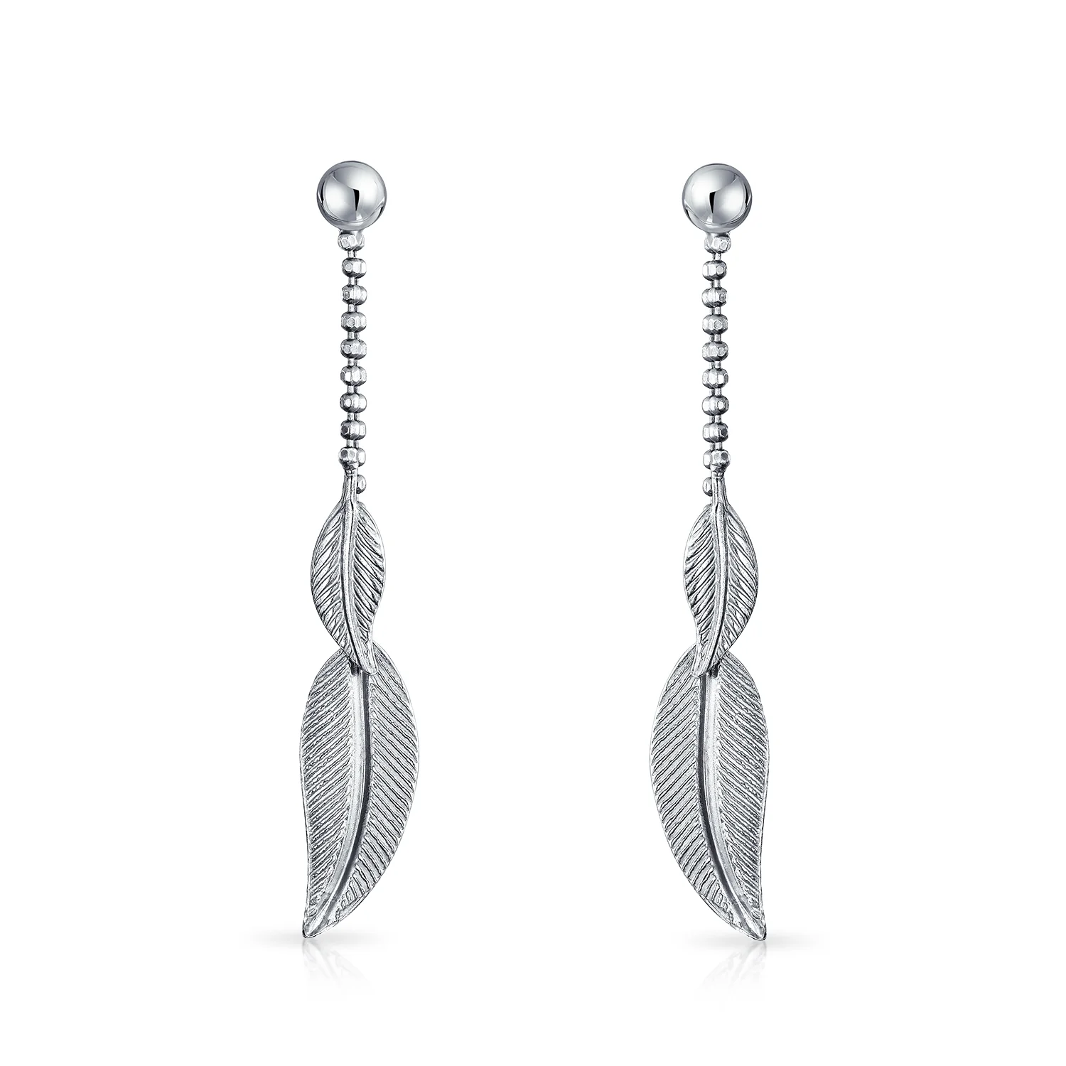 Boho Native American Style Dangle Earrings Feather Leaf - Image 3