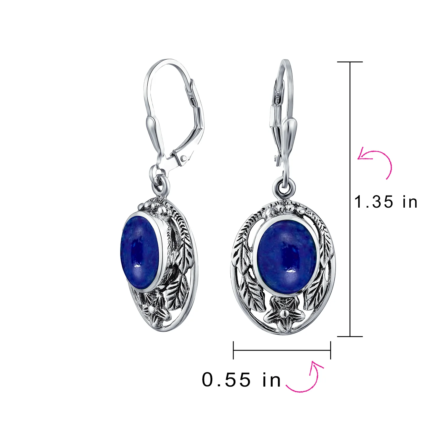 Western Style Floral Bezel Set Pink Orange Coral Dangle Earrings .925 Sterling Silver - Image 11