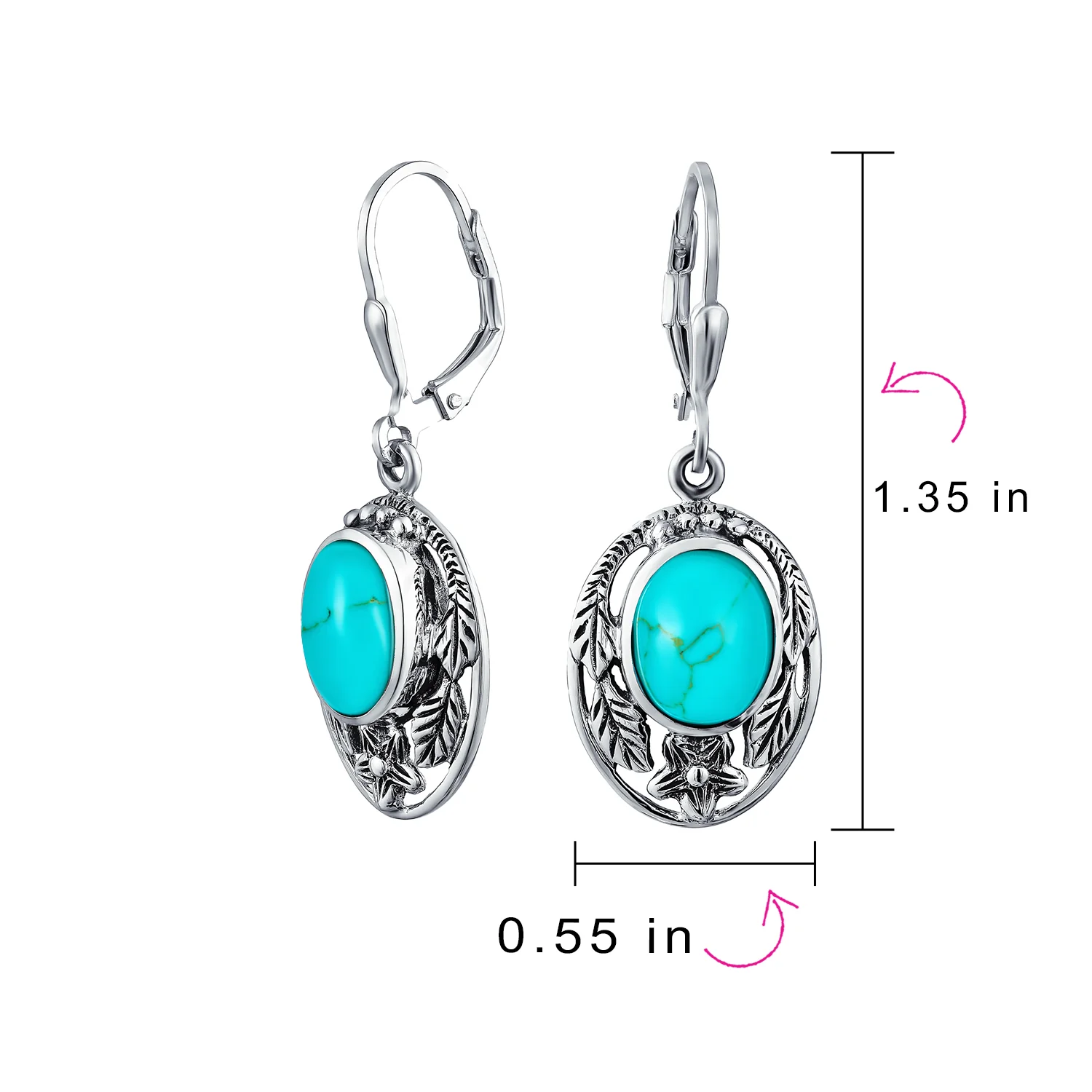 Western Style Floral Bezel Set Pink Orange Coral Dangle Earrings .925 Sterling Silver - Image 12