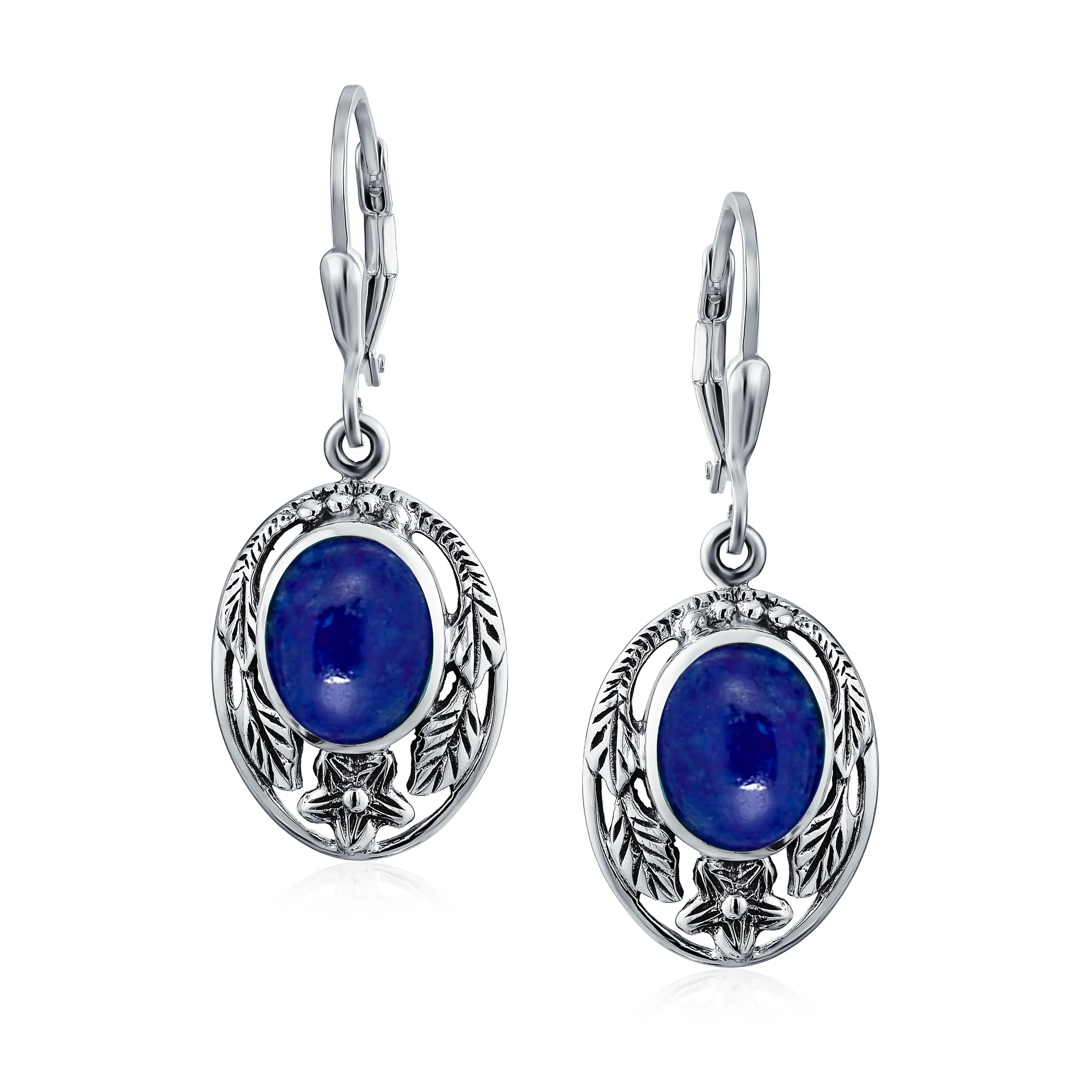 Western Style Floral Bezel Set Pink Orange Coral Dangle Earrings .925 Sterling Silver - Image 2
