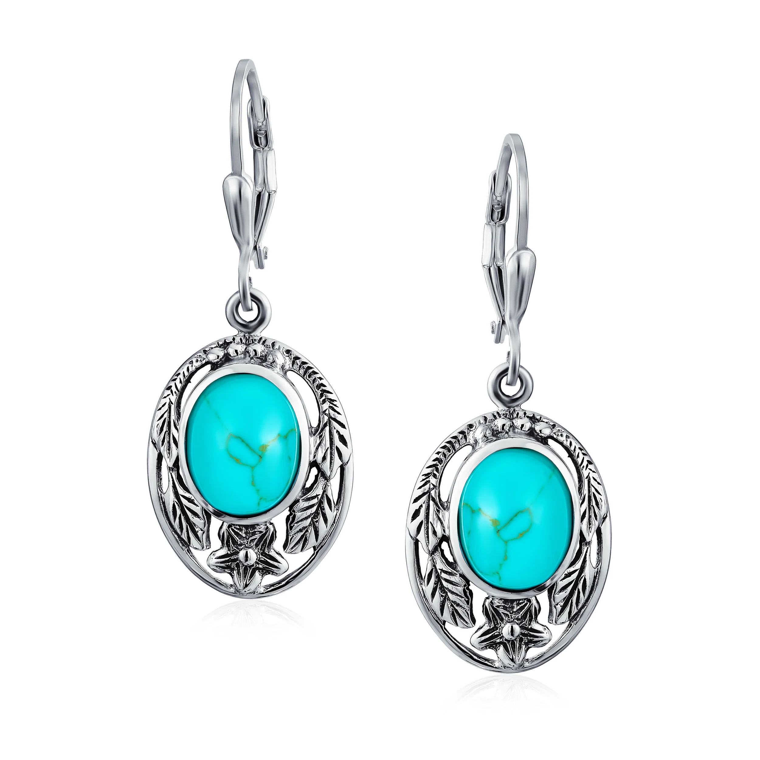 Western Style Floral Bezel Set Pink Orange Coral Dangle Earrings .925 Sterling Silver - Image 3
