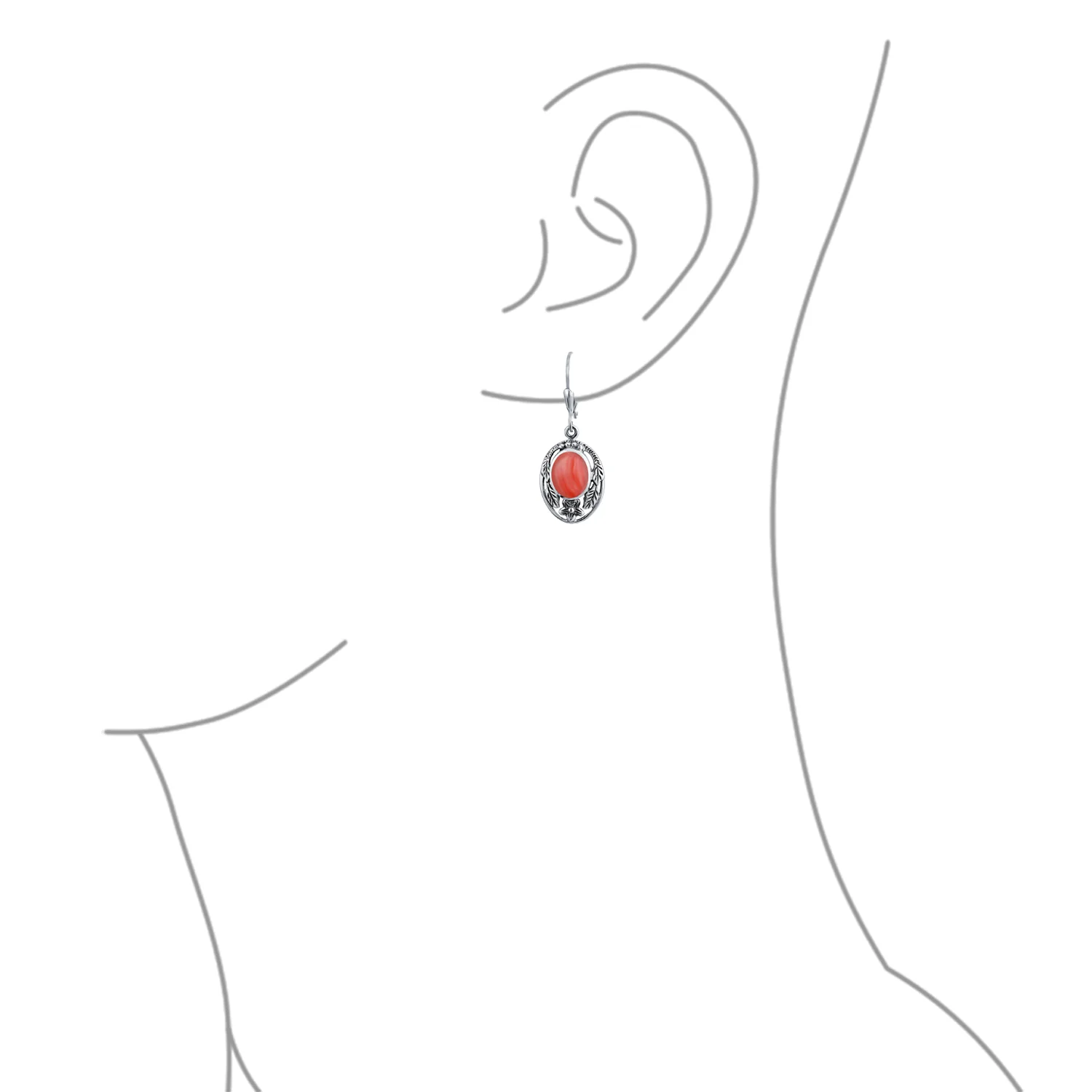 Western Style Floral Bezel Set Pink Orange Coral Dangle Earrings .925 Sterling Silver - Image 7