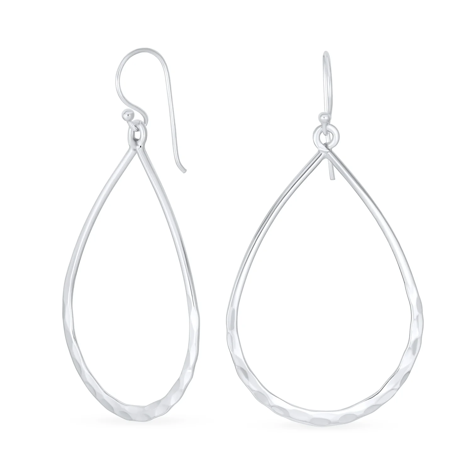 Boho Pear Shaped Lightweight Hoop Huggie Earrings Silver
