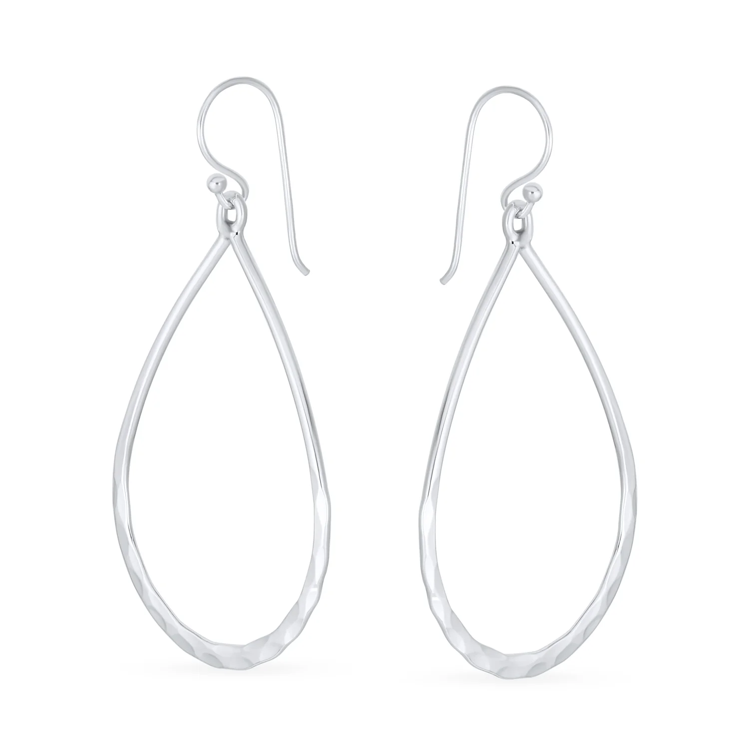 Boho Pear Shaped Lightweight Hoop Huggie Earrings Silver - Image 2