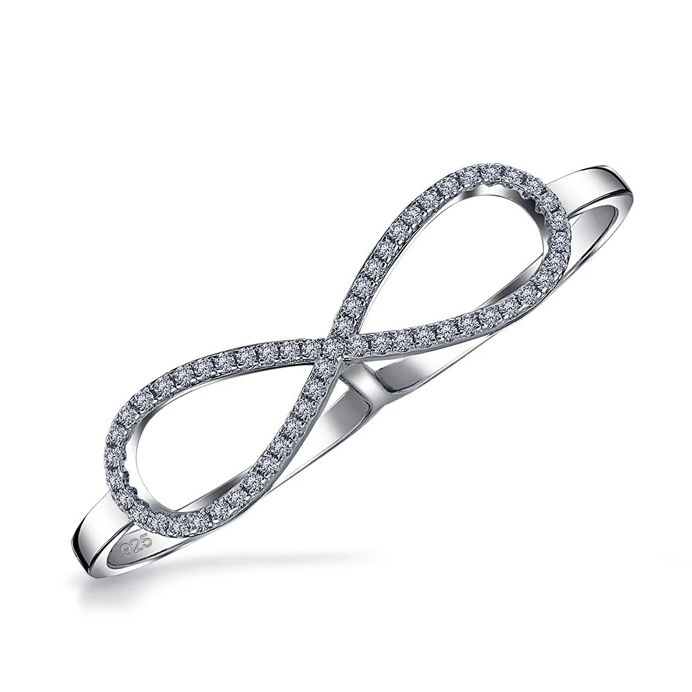 Elegant CZ Pave Cubic Zirconia Two Finger Statement Infinity Ring Sterling Silver - Image 2