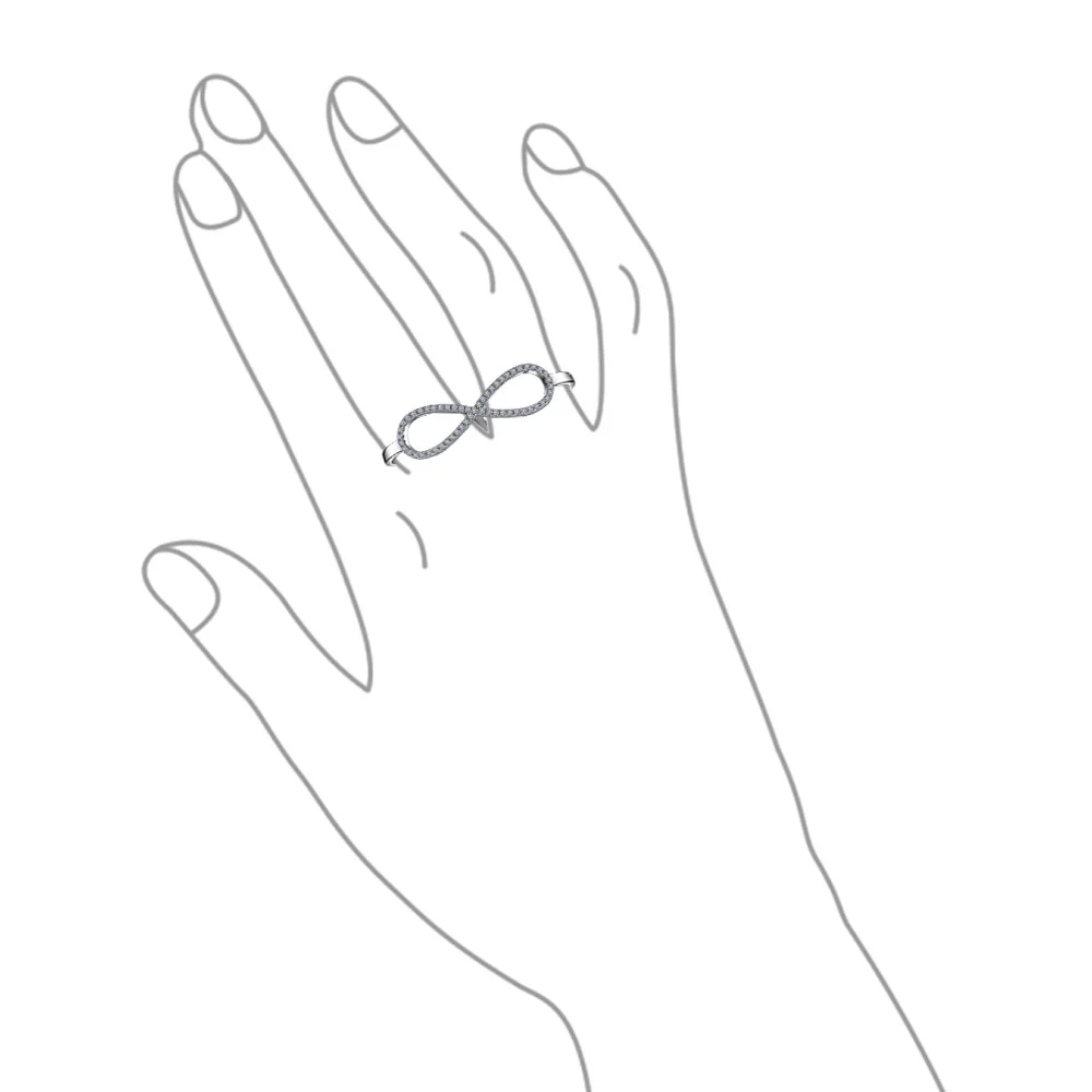 Elegant CZ Pave Cubic Zirconia Two Finger Statement Infinity Ring Sterling Silver - Image 5