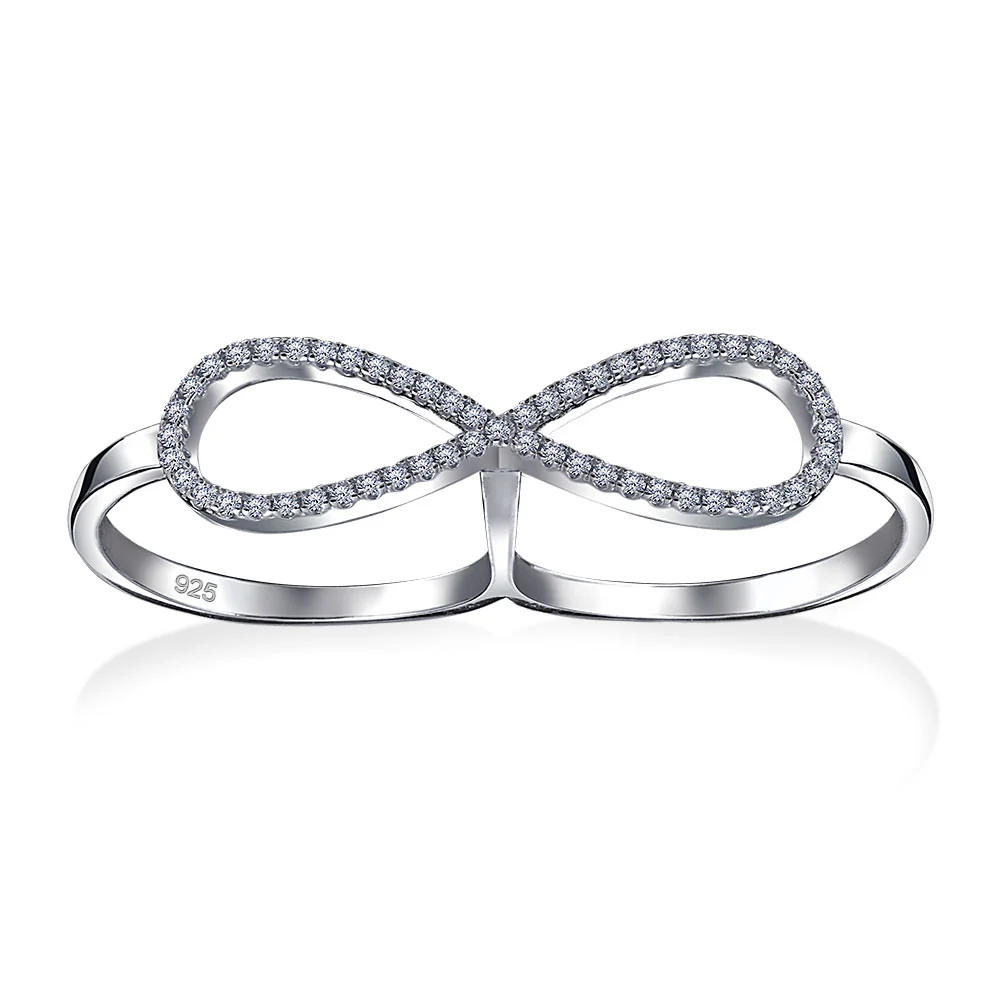 Elegant CZ Pave Cubic Zirconia Two Finger Statement Infinity Ring Sterling Silver - Image 8