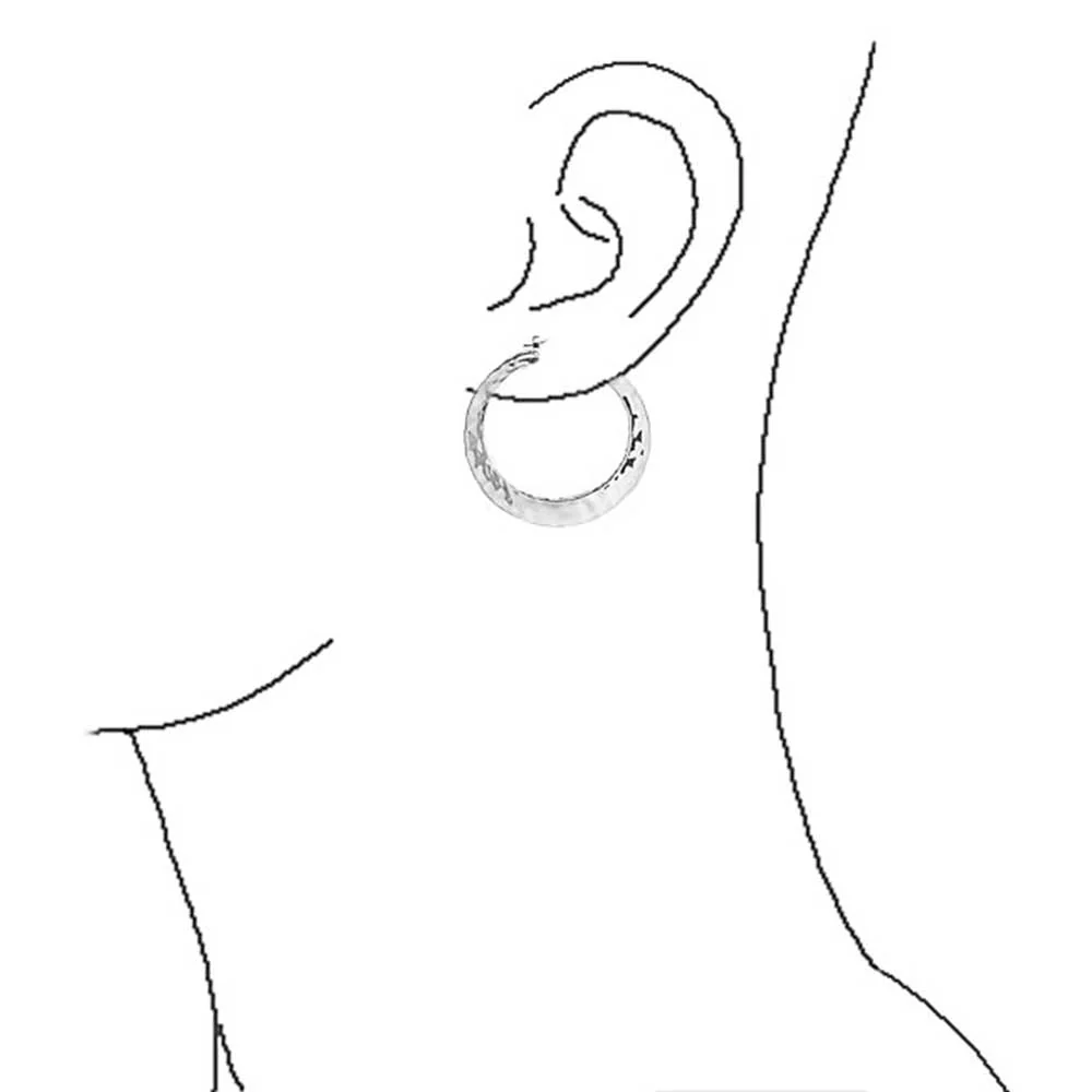 Large Fashion Flat Hammer Finish Statement Hoop Earrings Silver Plated 2 Inch - Image 3