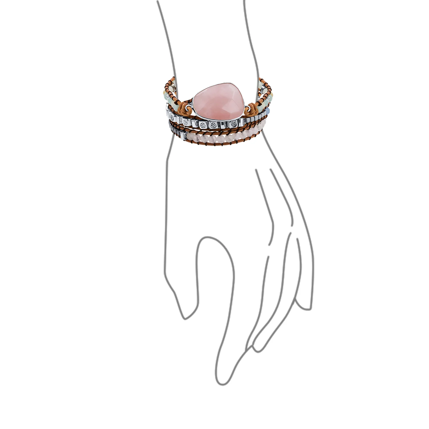 Tree of Life Medallion Rose Quartz Wrap Bracelet Beads - Image 3