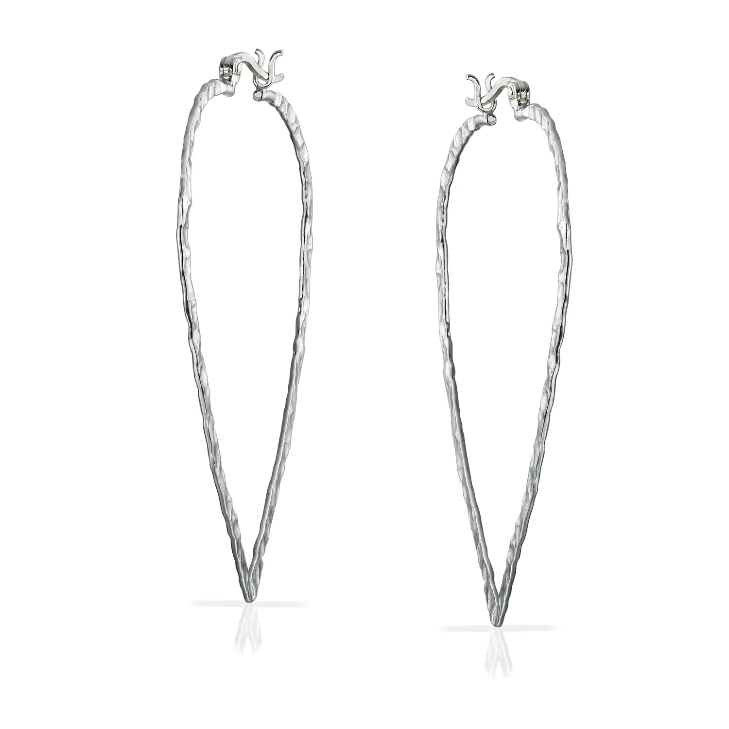 Boho Triangle Leaf Silver Hoop Huggie Earrings Western - Image 2