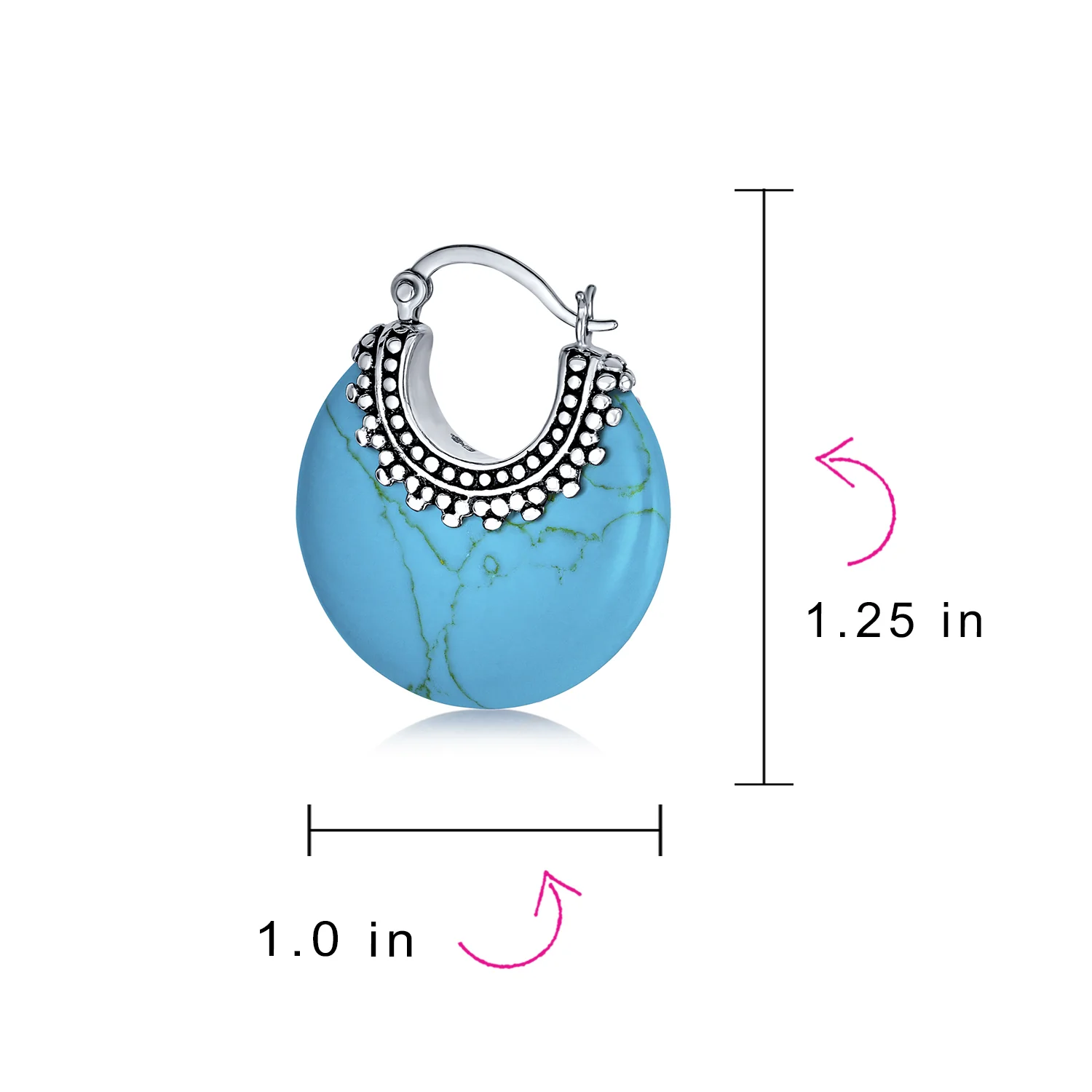 Bali Style Blue Lapis Round Half Crescent Hoop Earrings Milgrain .925 Sterling Silver - Image 11