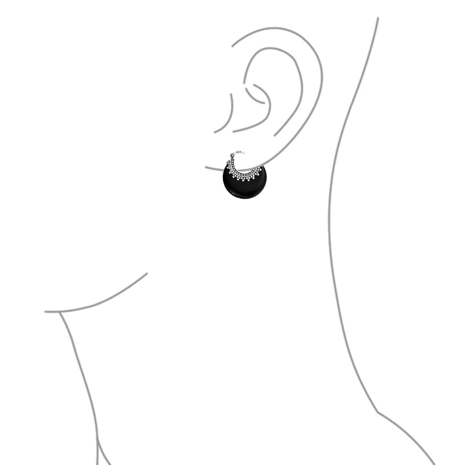 Bali Style Blue Lapis Round Half Crescent Hoop Earrings Milgrain .925 Sterling Silver - Image 7