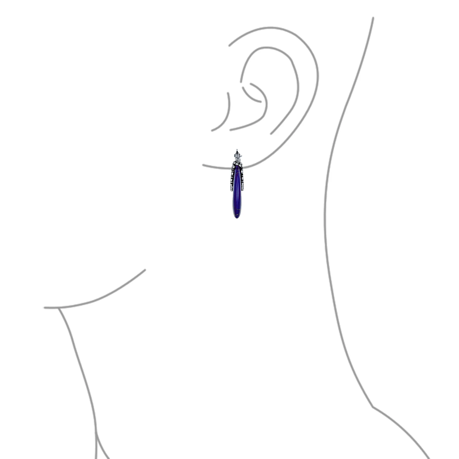 Bali Style Blue Lapis Round Half Crescent Hoop Earrings Milgrain .925 Sterling Silver - Image 9