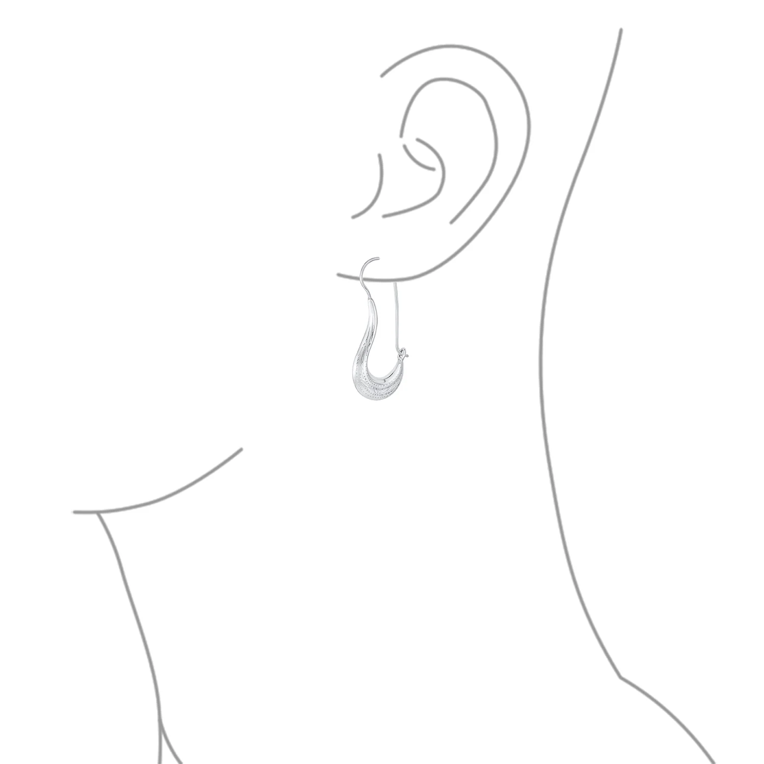 Boho Artisan Tribal Etching Dangle Earrings Silver Bell - Image 3