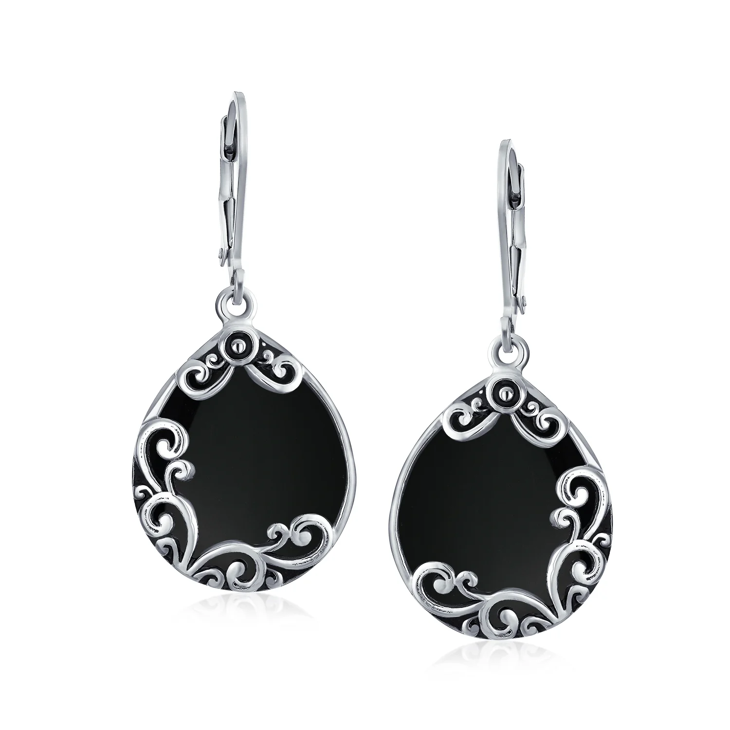 Blue Larimar Teardrop Dangle Earrings Scroll Setting .925 Sterling Silver Leverback - Image 10